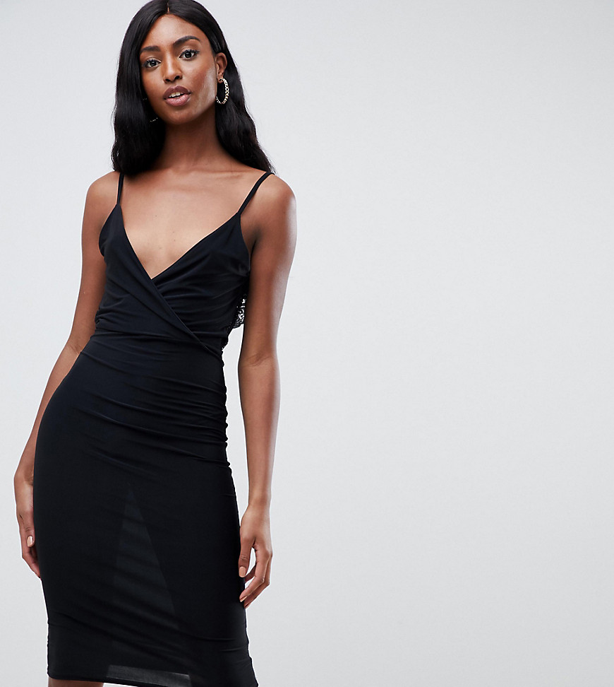 Missguided Tall slinky lace back midi dress in black