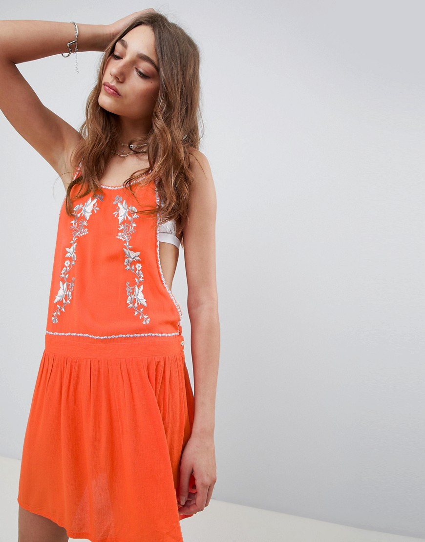 Kiss The Sky High Neck Embroidered Dress With Cut Out Sides