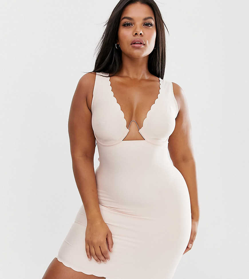 Figleaves Curve Smoothing Luxe firm control slip dress with exposed wire in blush