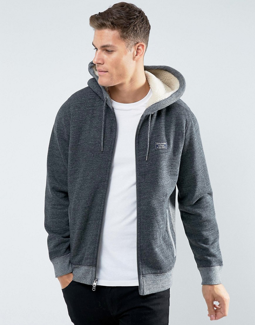 Abercrombie & Fitch Zipfront Hoodie Borg Lined in Heather Grey