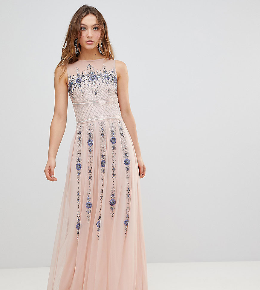 Frock And Frill Premium All Over Embellished Maxi Dress - Pink multi