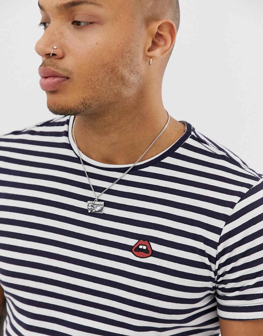 Blend striped t-shirt with lips embroidery