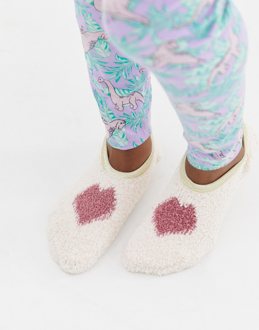 Women'secret cosy heart footsie slipper socks in pink