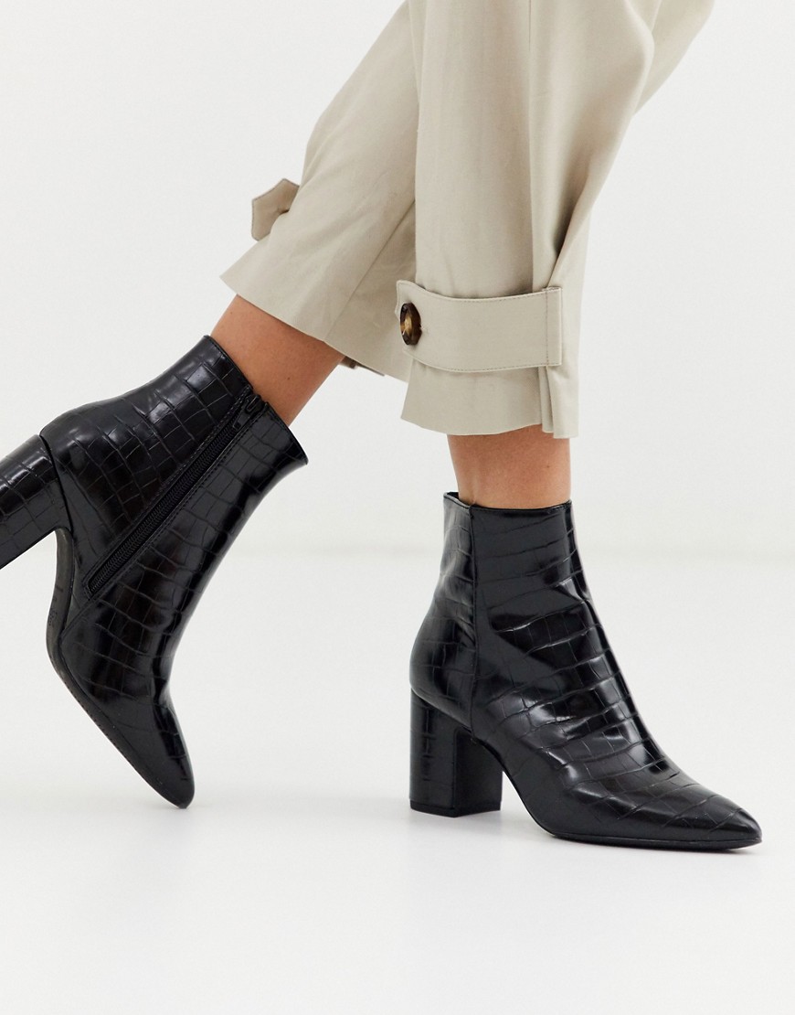 New Look croc leather look boot in black