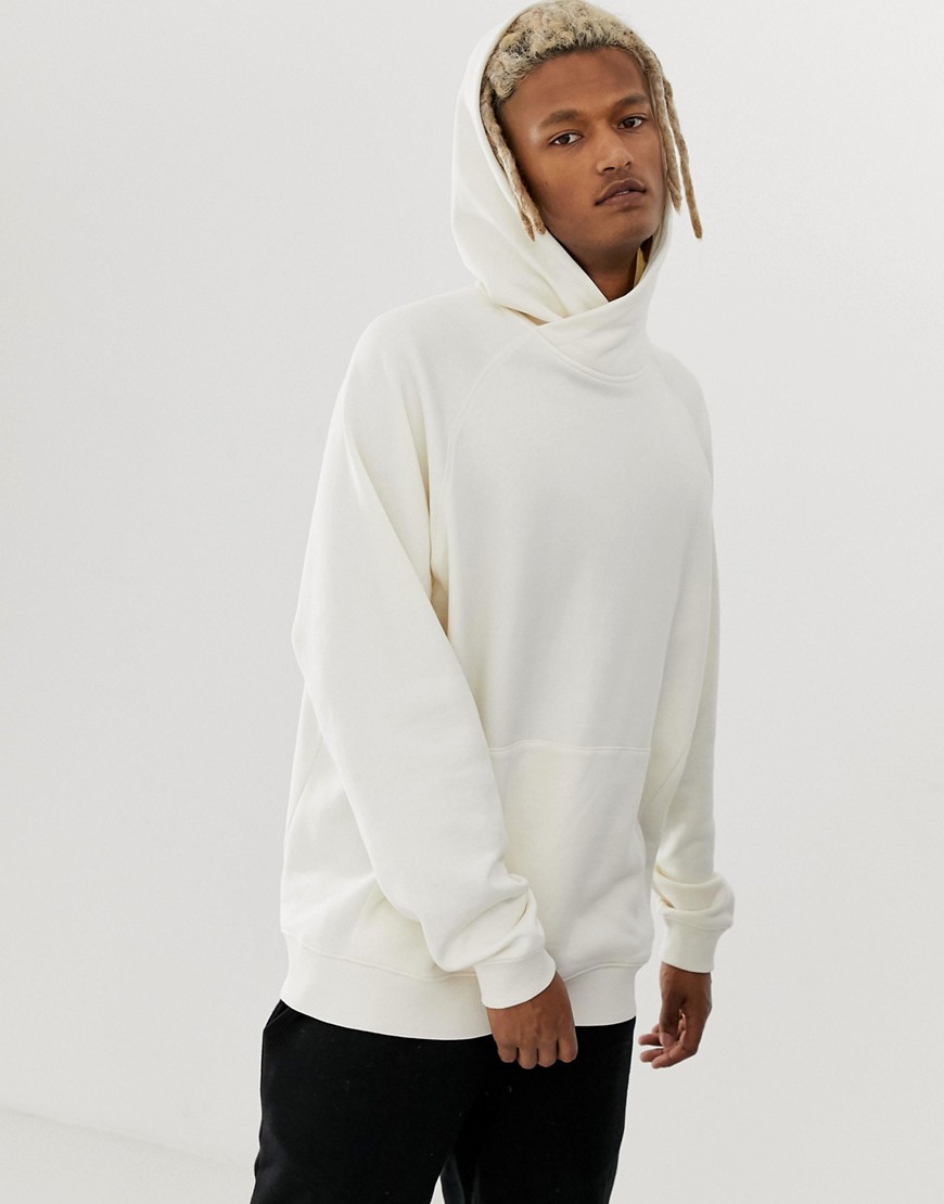 ASOS DESIGN hoodie with cross over neck in off white