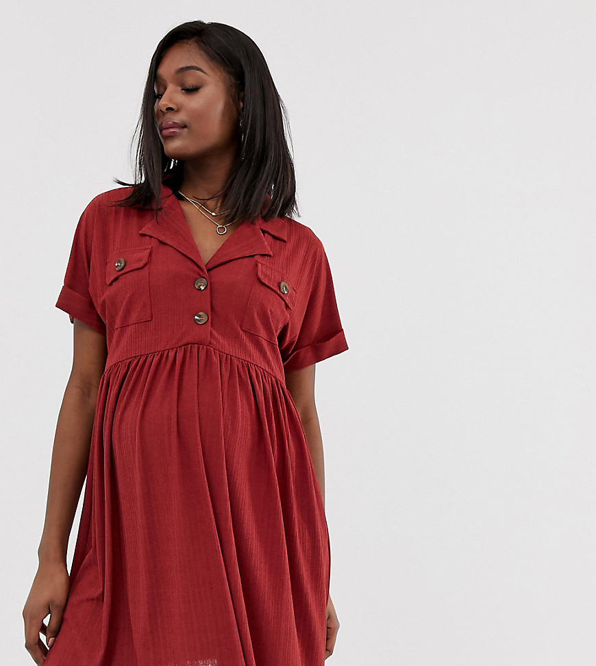 ASOS DESIGN Maternity mini textured smock dress with button detail