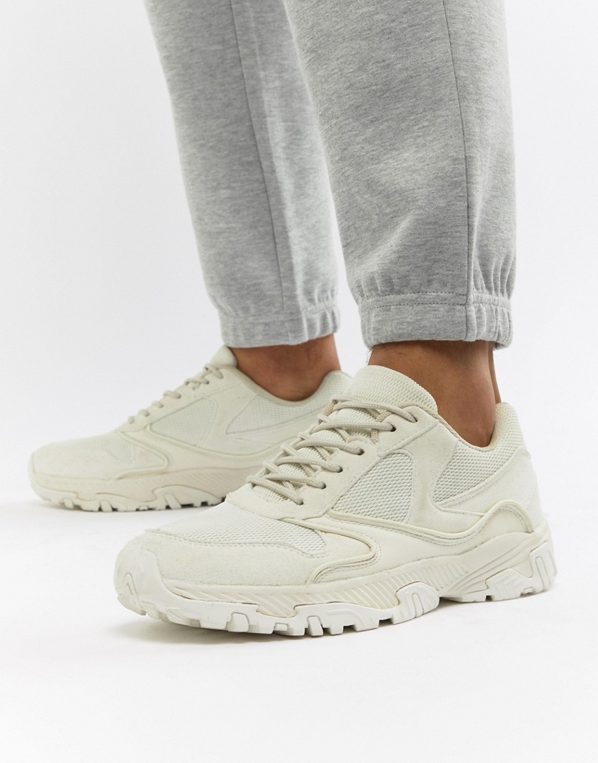 Asos Design Sneakers In Tonal Off White With Chunky Sole