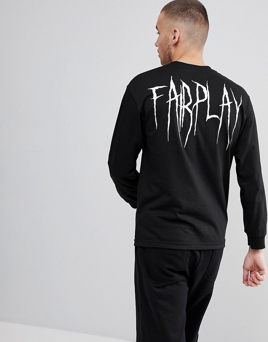 Fairplay Long Sleeve T-Shirt With Back Print In Black - Black