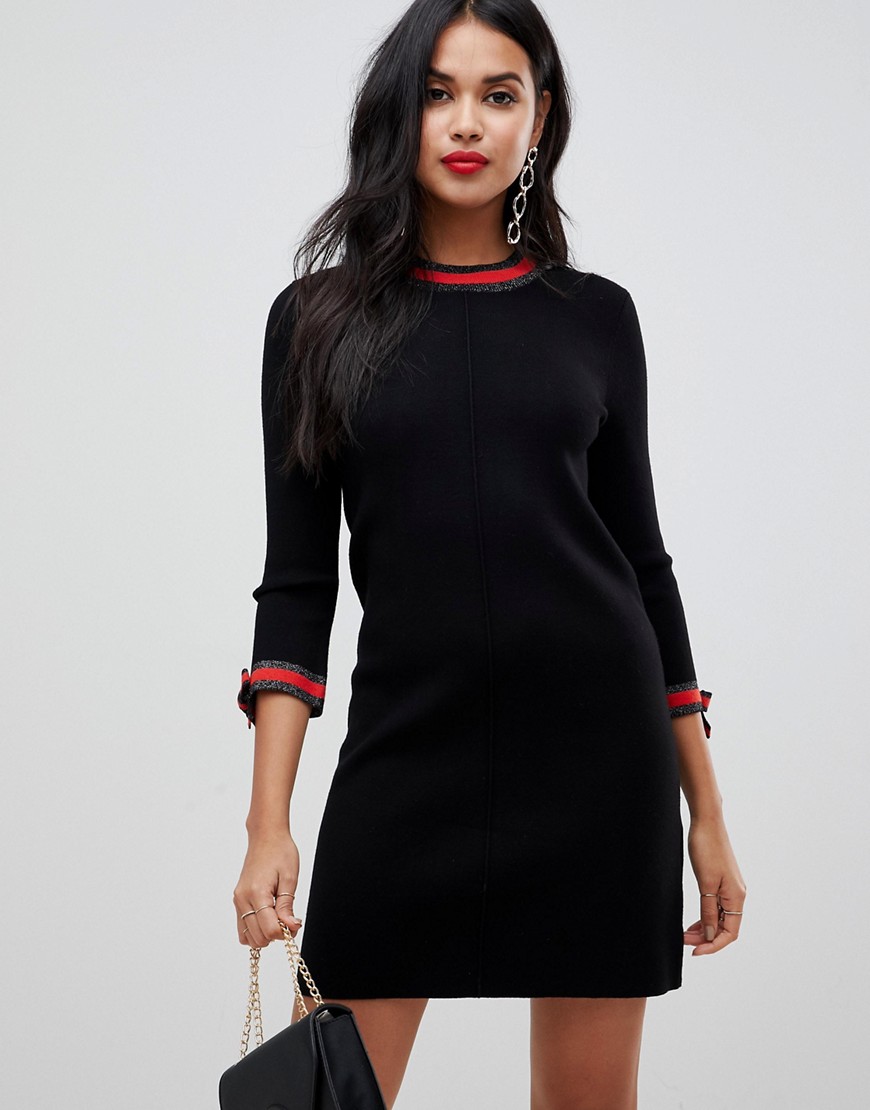 Morgan knitted swing dress with contrast tie detail in black