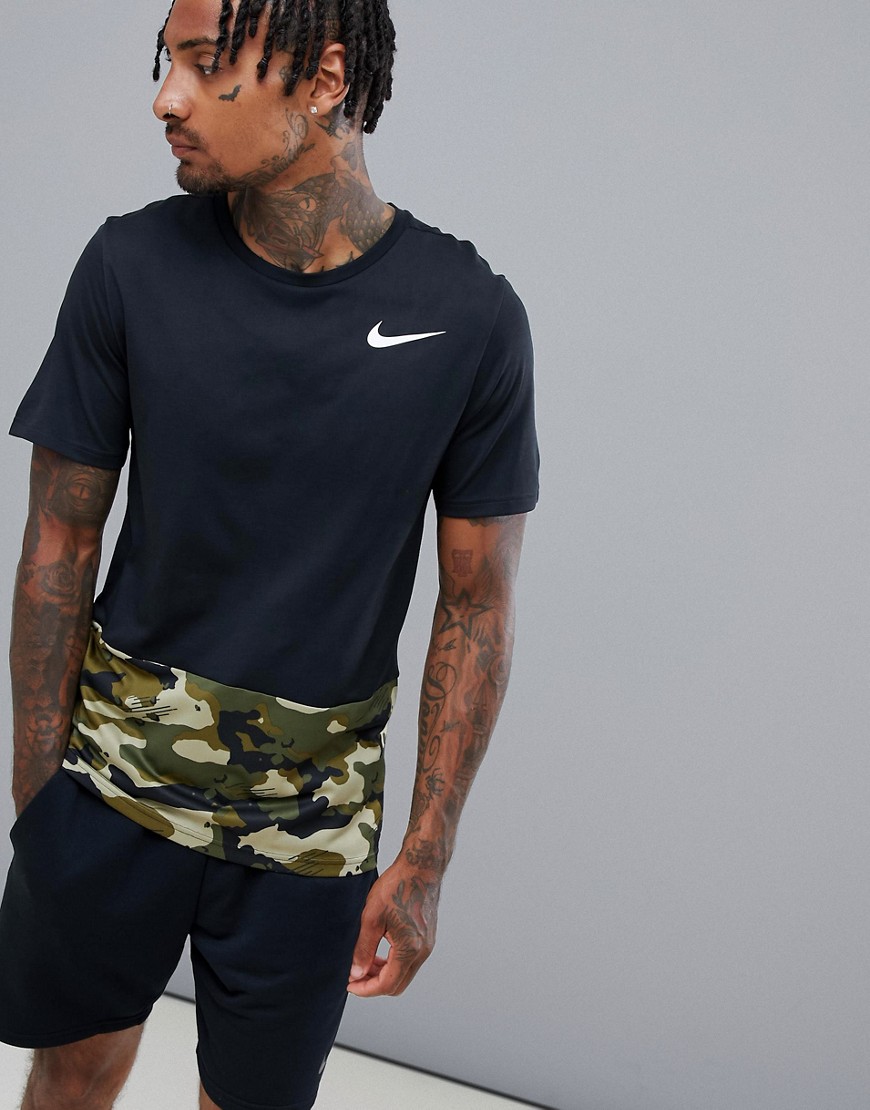 Nike Training Hyperdry T-Shirt In Black With Camo AQ1091-010