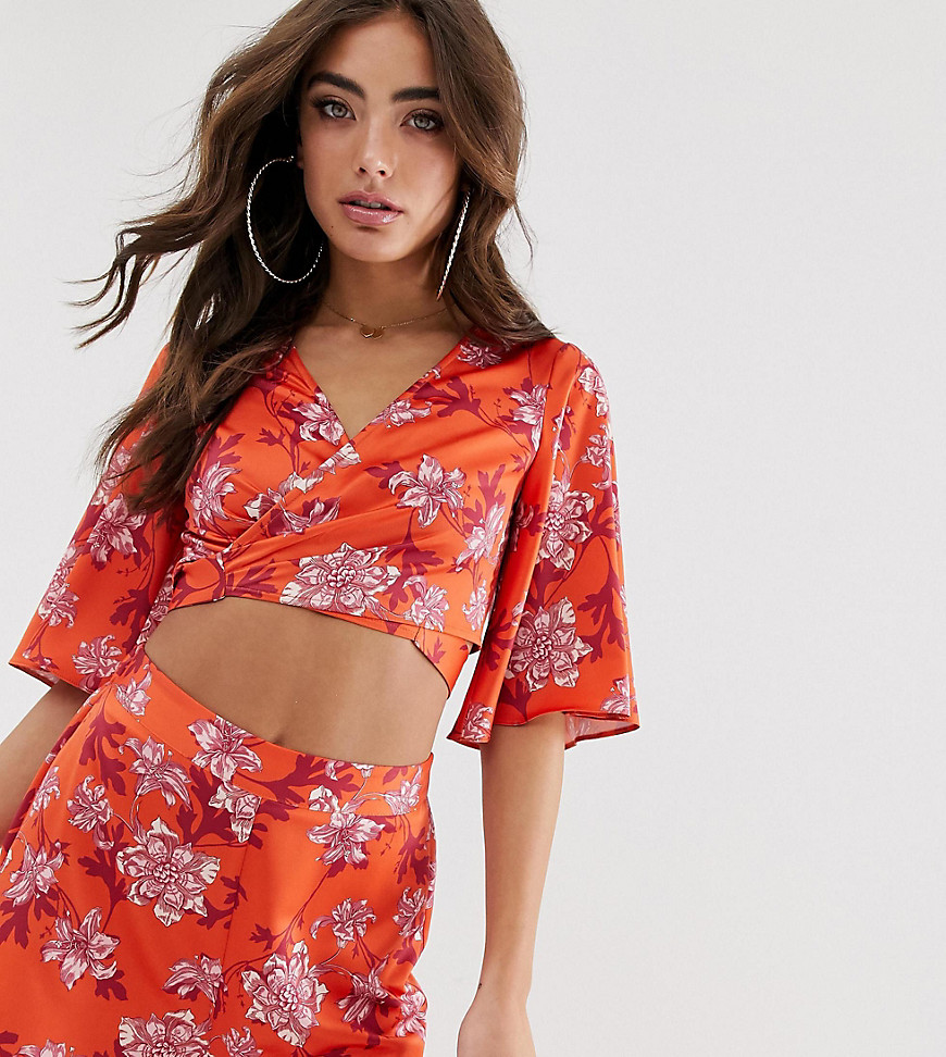 House of Stars wrap top with kimono sleeve in floral co-ord