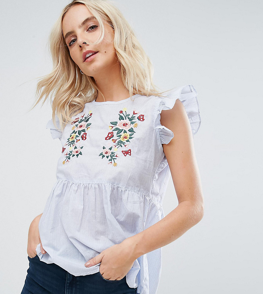 New Look Petite Embroidered Frill Top