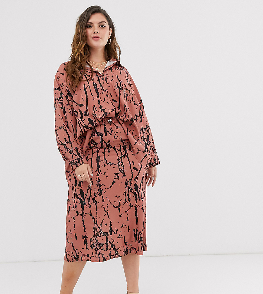Another Reason Plus midi skirt with toggle waist in abstract print co-ord