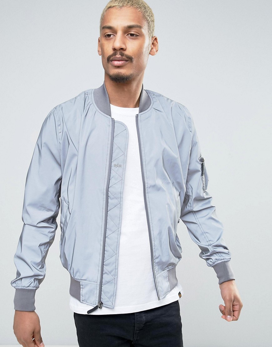 Alpha Industries MA1 Reflective Bomber Jacket in Silver - Silver