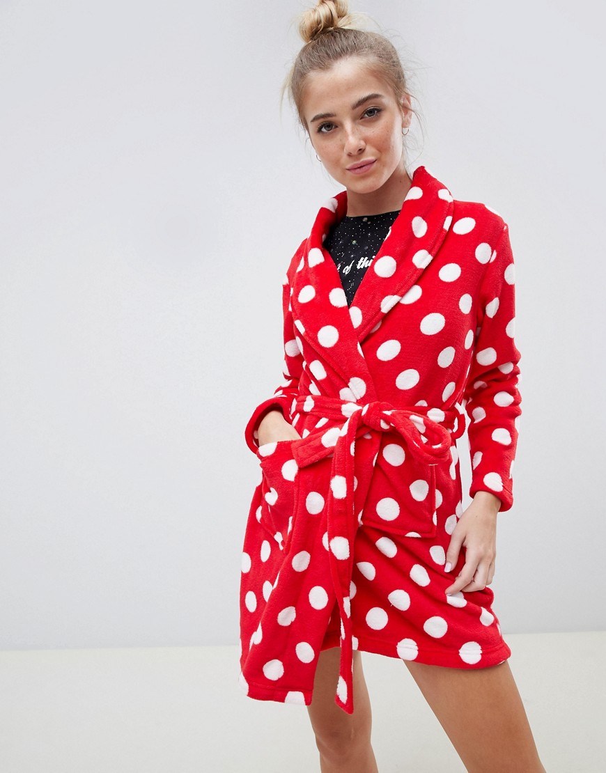 Brave Soul red polka dot dressing gown