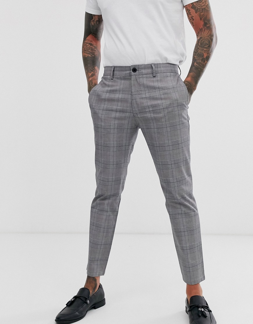 Topman skinny smart trousers in grey check