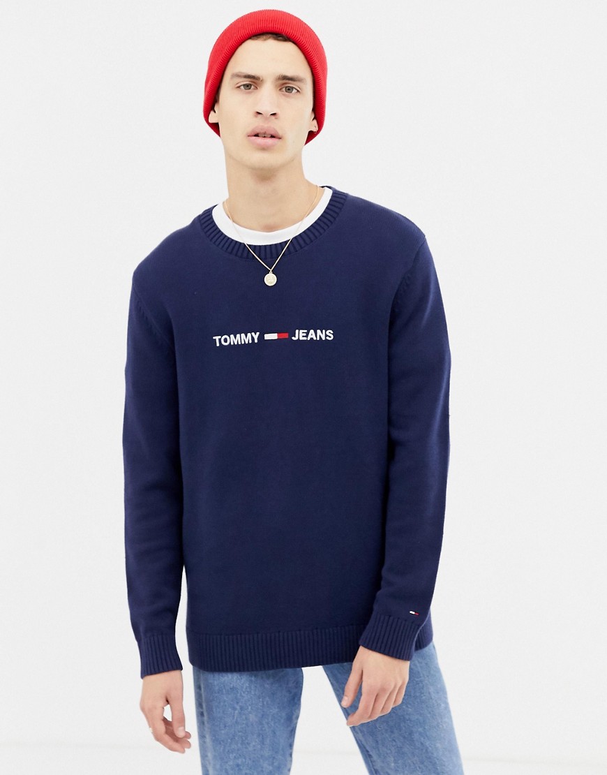 Tommy Jeans regular fit jumper with chest logo in navy - Black iris