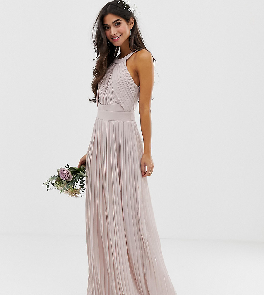 TFNC Petite bridesmaid exclusive pleated maxi dress in taupe