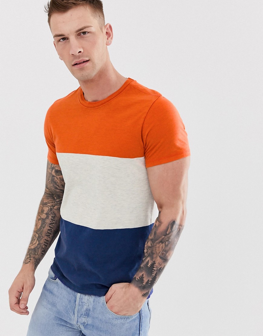 Selected Homme colour block stripe t-shirt in organic cotton