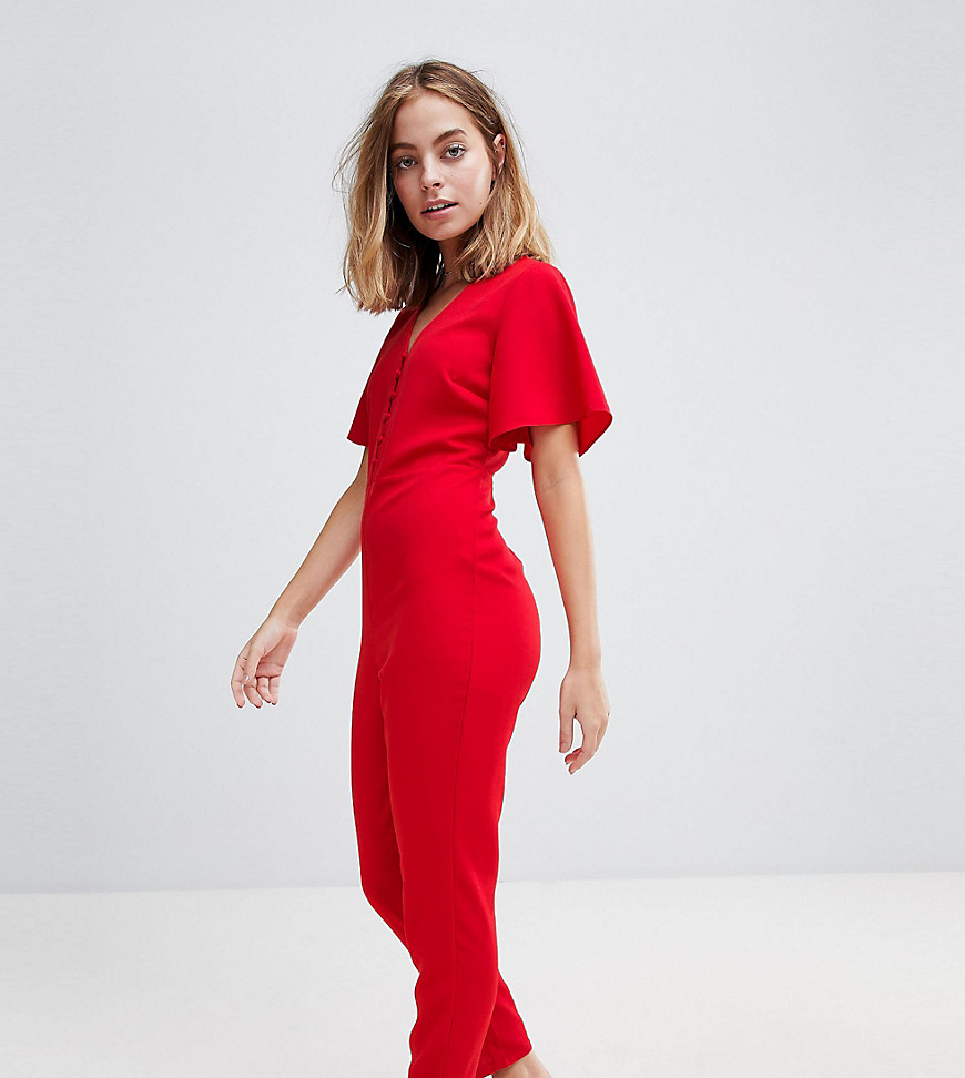 New Look Petite flutter sleeve jumpsuit in red