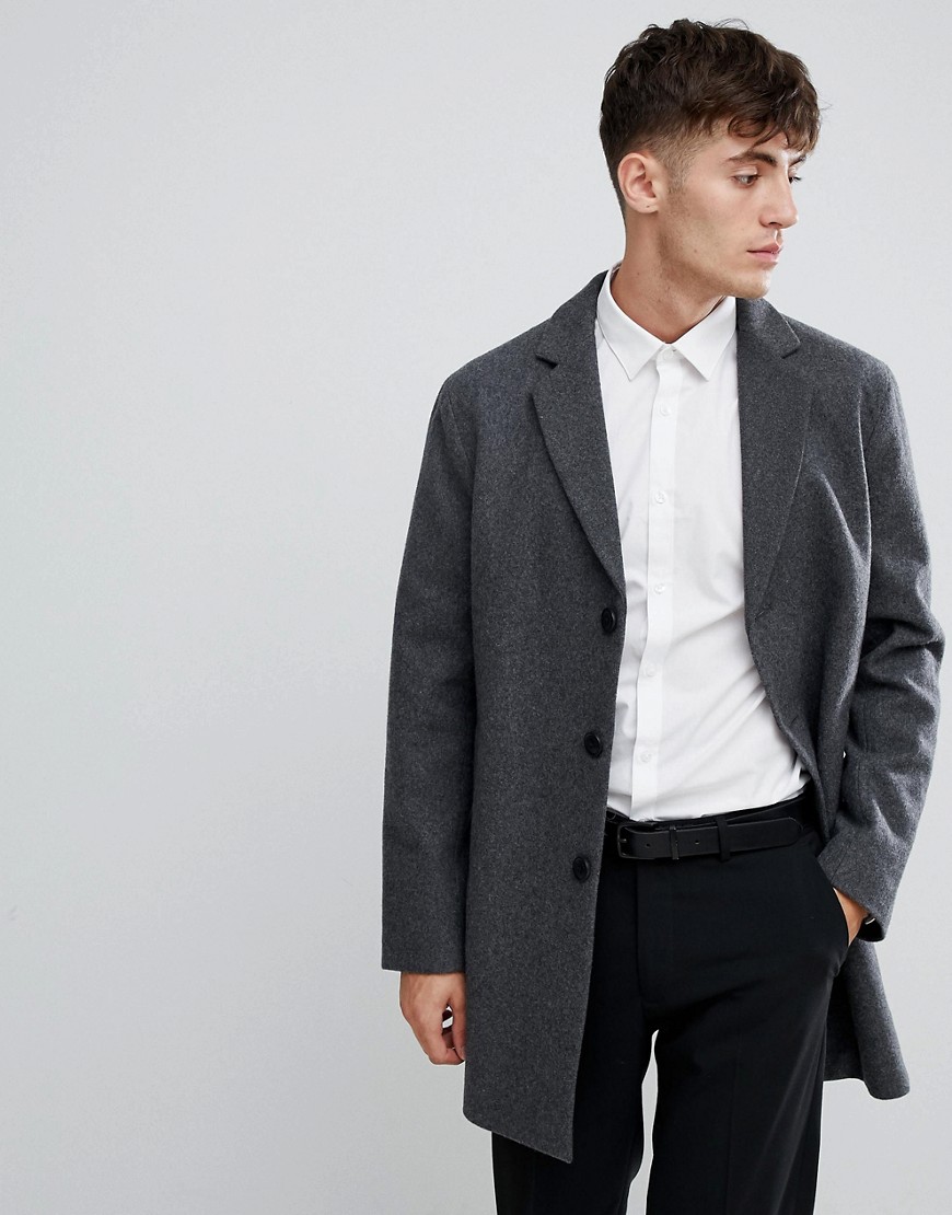 Esprit Smart Wool Overcoat In Grey Marl - Grey