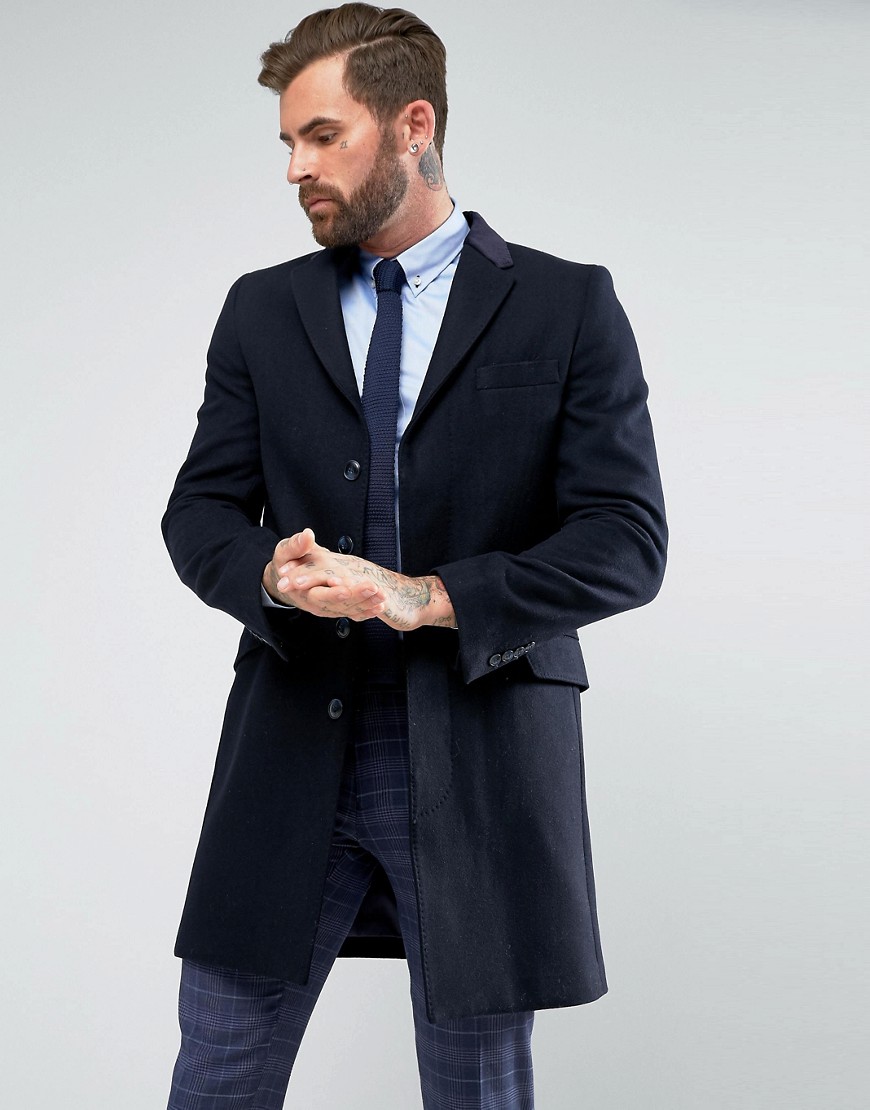 Gianni Feraud Premium Wool Blend Single Breasted Classic Overcoat with Velvet Collar