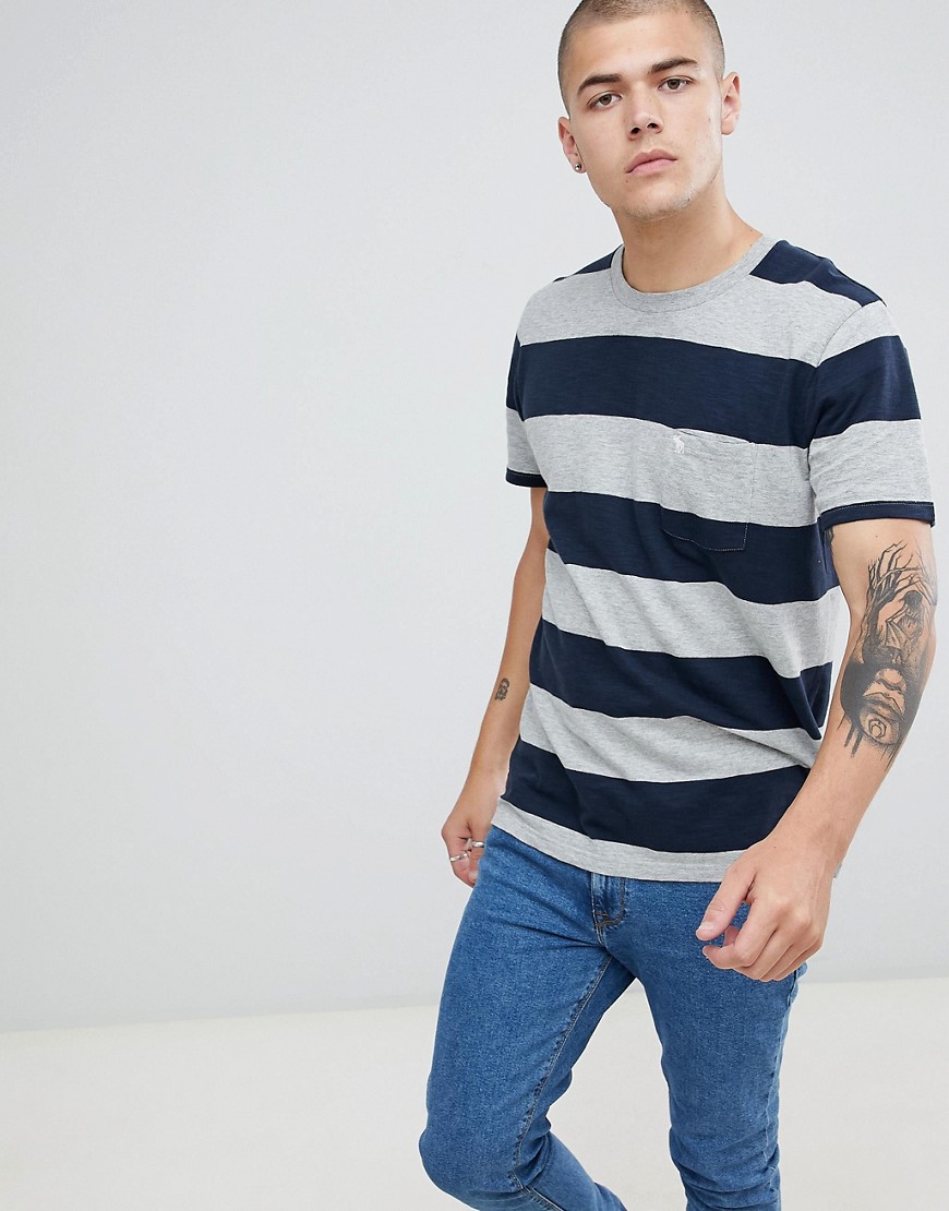 Abercrombie & Fitch bold rugby stripe icon logo t-shirt in navy/grey marl