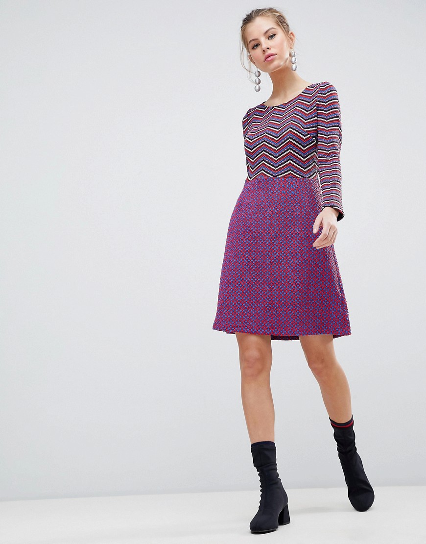 Traffic People Long Sleeve 2-in-1 Skater Dress With Stripped Top
