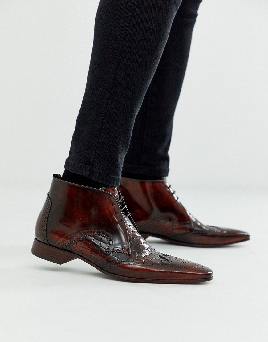 Jeffery West Escobar brown boot in brown croc leather