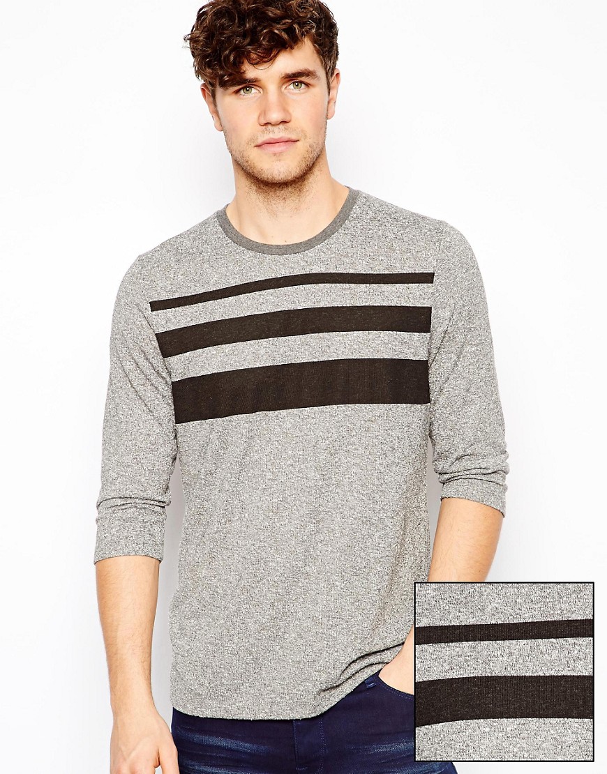 ASOS | ASOS 3/4 Sleeve T-Shirt With Chest Stripe In Speckle Fabric at ASOS