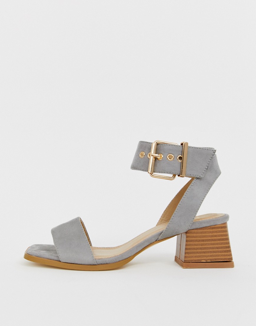 RAID Bessie grey square toe mid heeled sandals