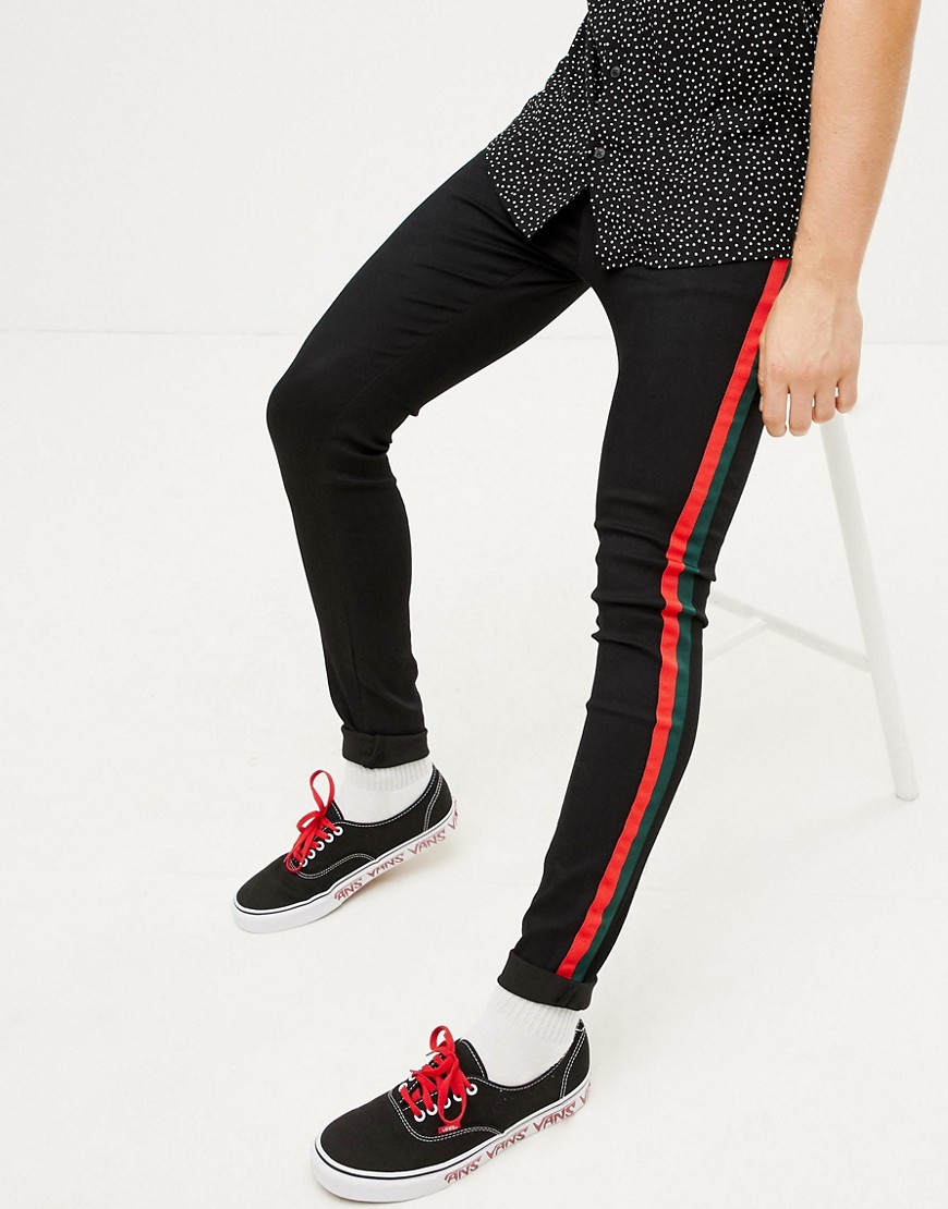 Sixth June skinny jeans in black with coloured side stripe