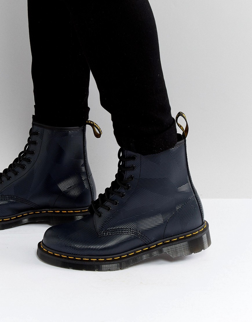 Dr Martens 1460 8-Eye Graphic Embossed Boots - Navy