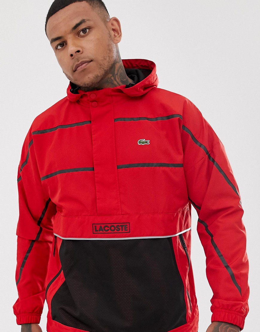 Lacoste Sport hooded overhead logo jacket in red