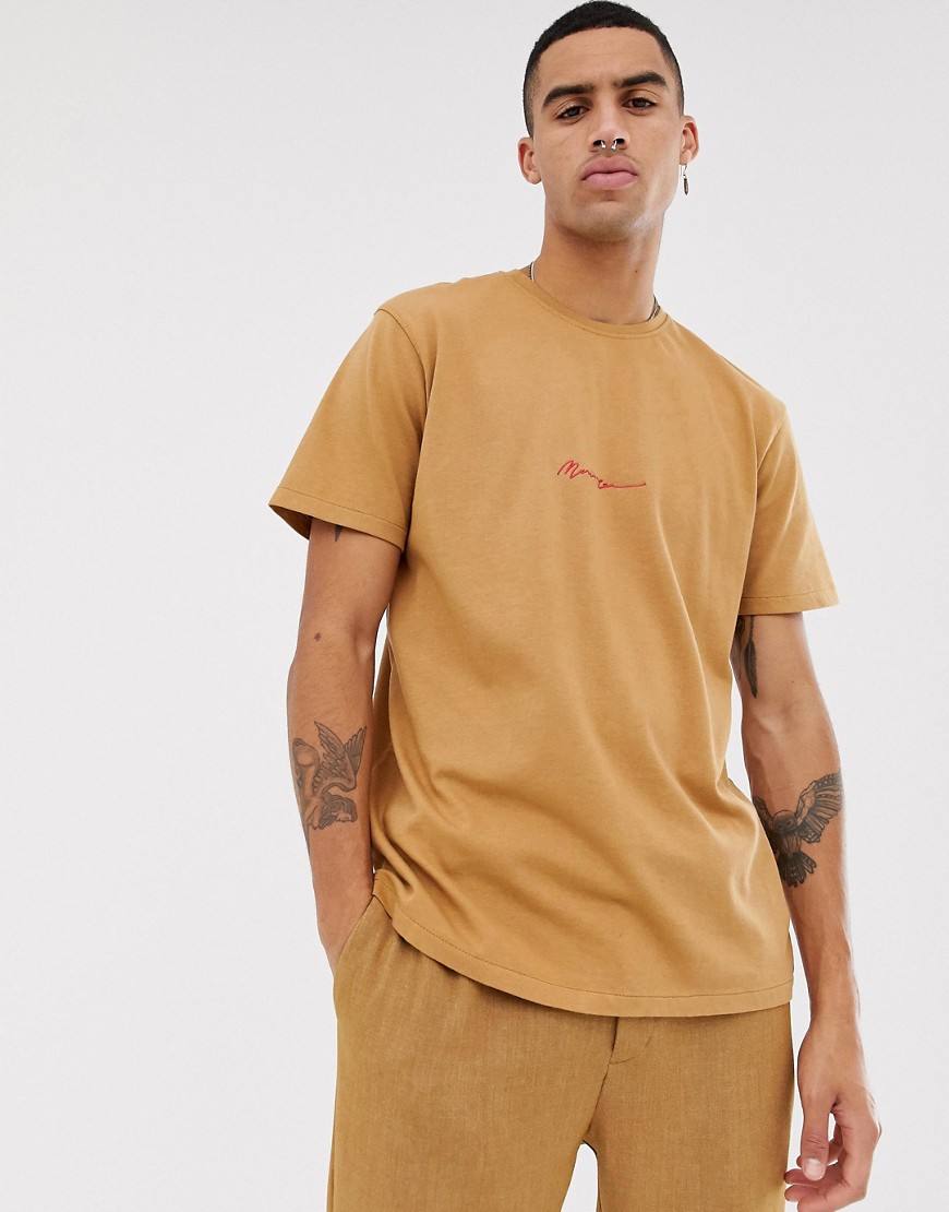 Mennace oversized t-shirt in tobacco with script logo