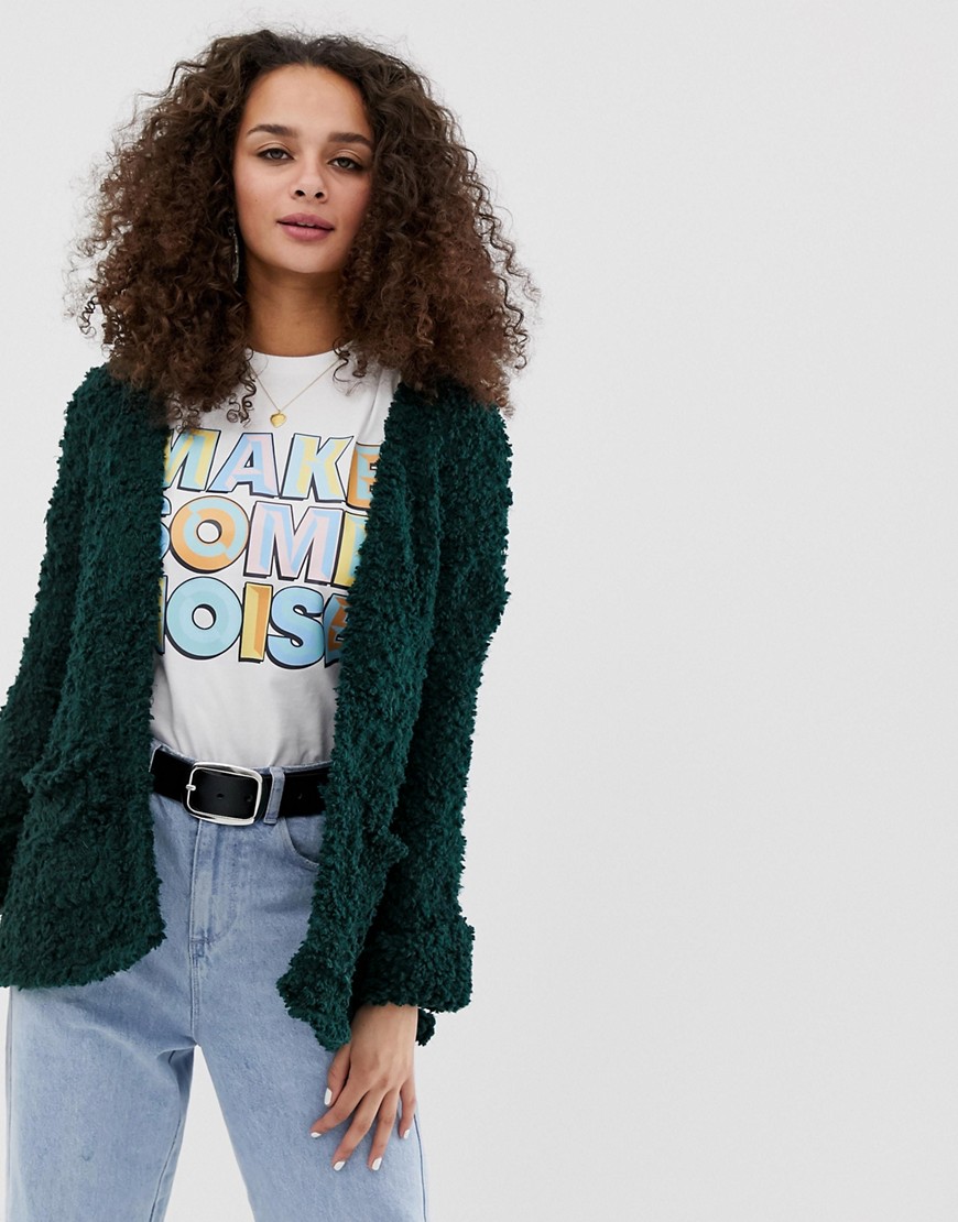 Brave Soul edge to edge textured cardigan in forest green