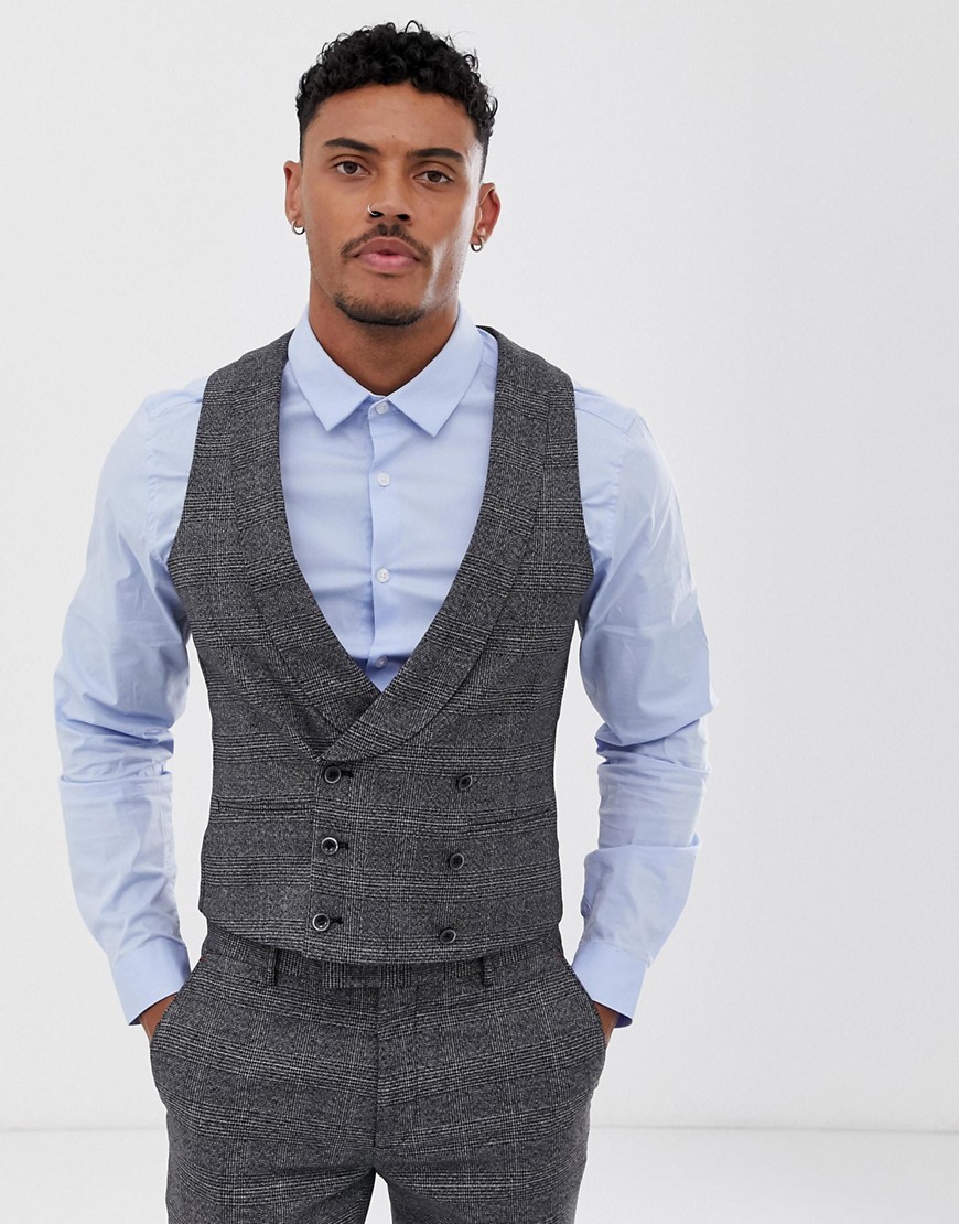Harry Brown slim fit textured grey check suit waistcoat