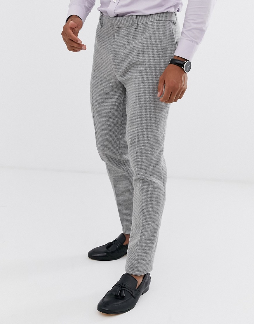 ASOS DESIGN wedding super skinny suit trousers in grey micro houndstooth