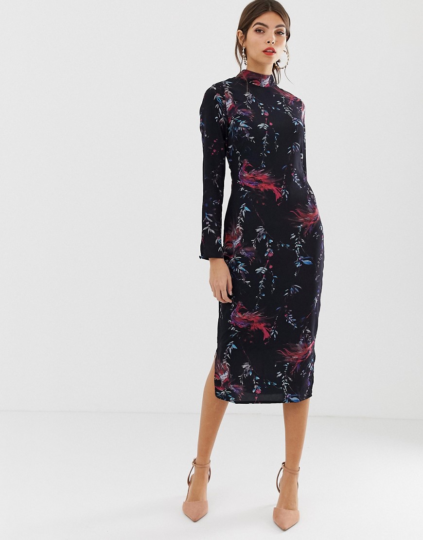 Hope & Ivy bird print fitted pencil dress