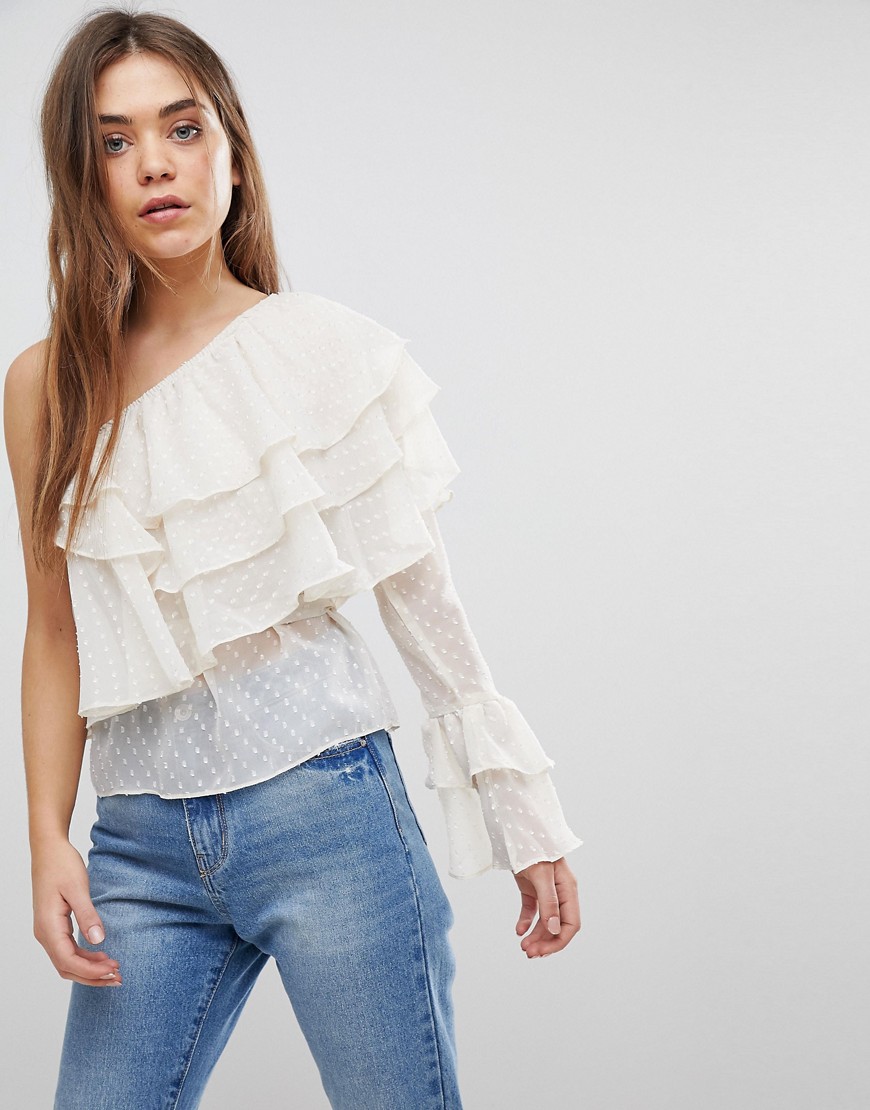 AFTER MARKET ONE SHOULDER TIERED RUFFLE TOP - CREAM,YK10039T7FA