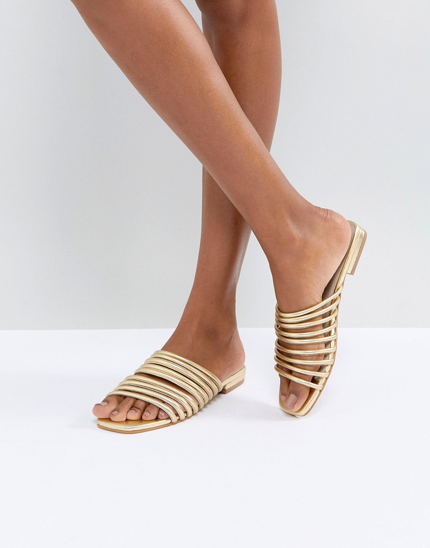 Vagabond Becky Gold Leather Muti Strap Flat Sandals