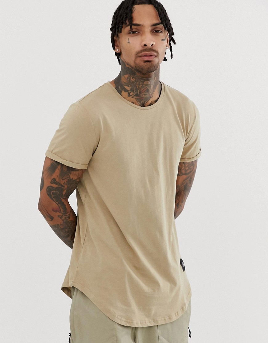Sixth June curved hem t-shirt in stone