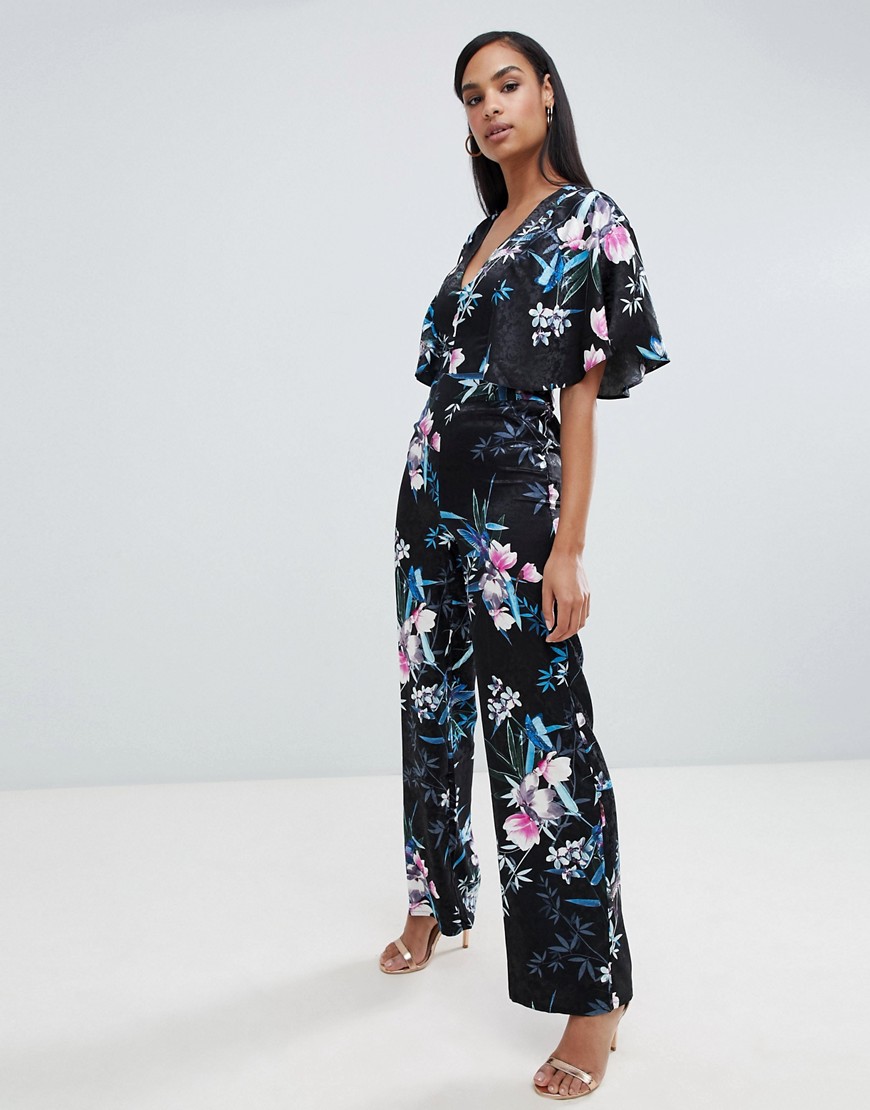 Lipsy cape sleeve floral jumpsuit