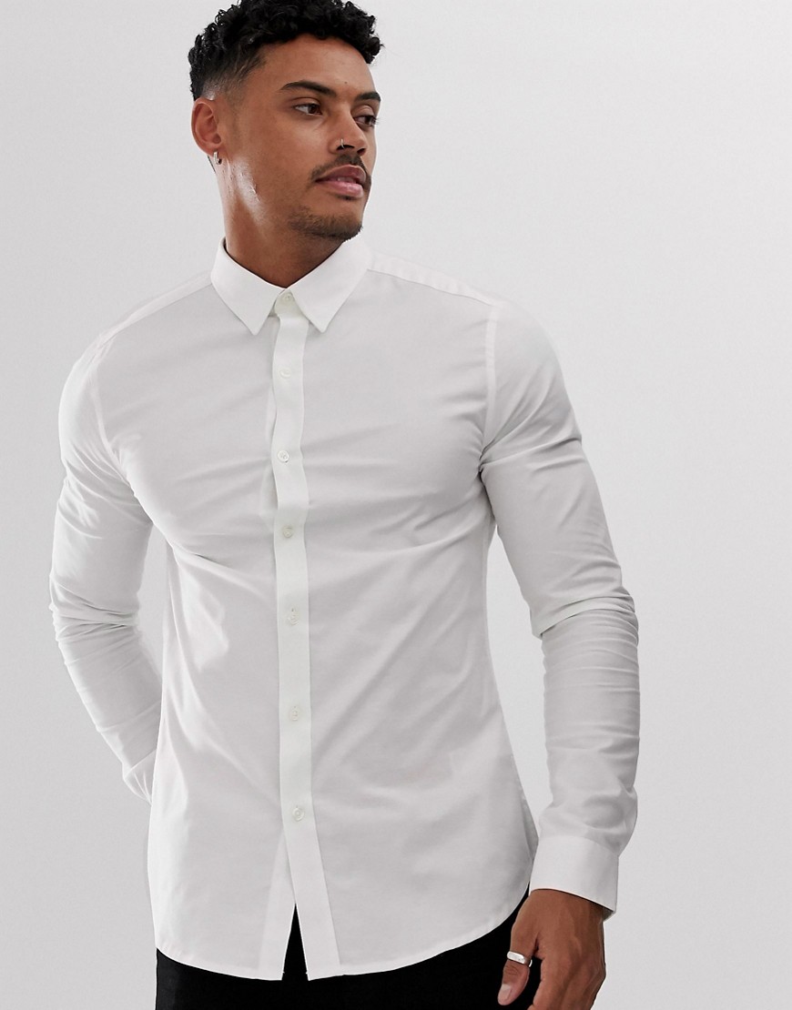 NEW LOOK OXFORD SHIRT IN MUSCLE FIT IN WHITE,5996007/10