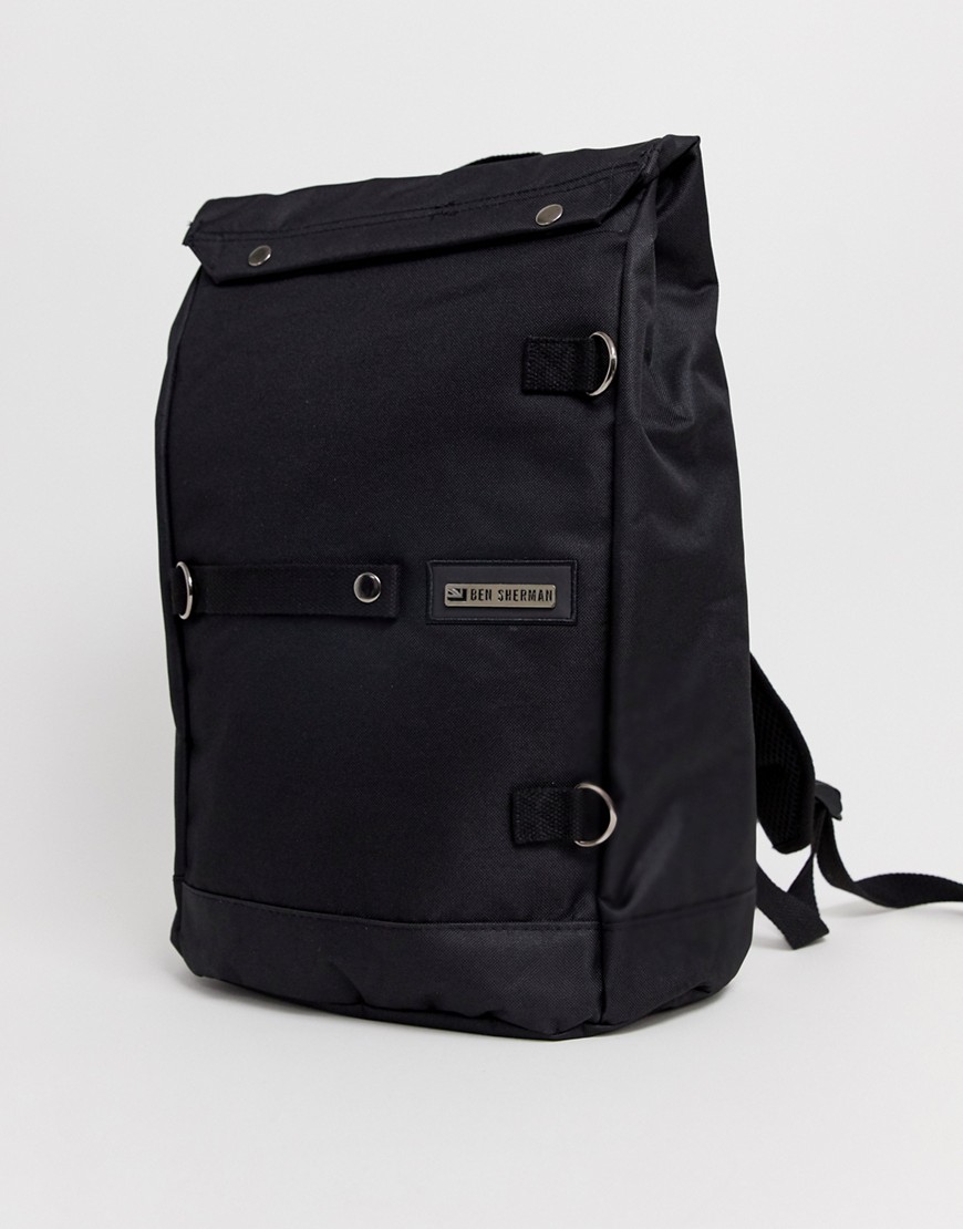 Ben Sherman roll top backpack in black