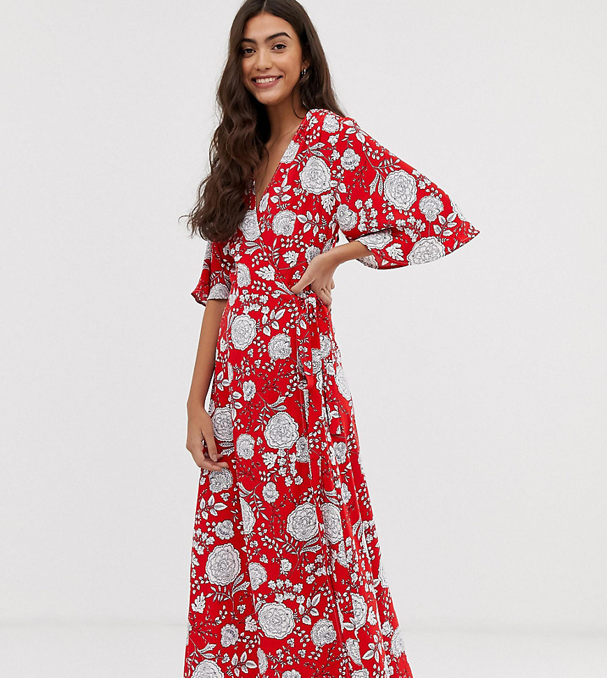 Brave Soul Tall kea midi wrap dress in bold floral print