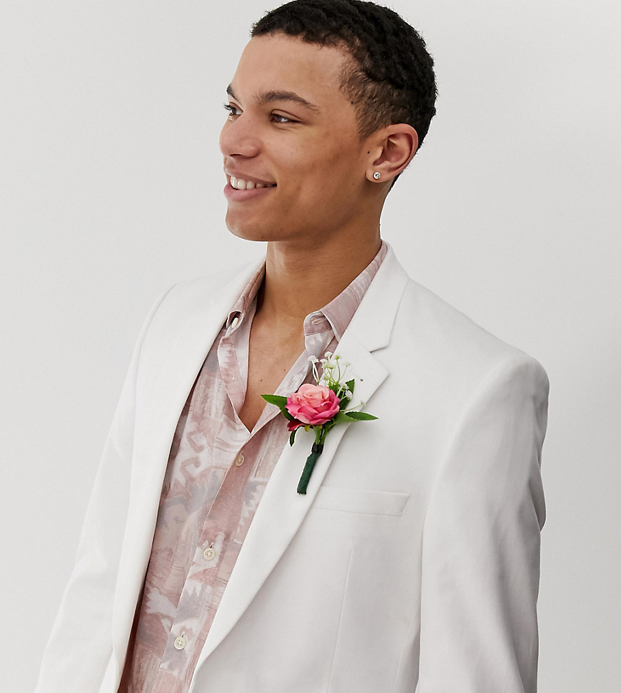 ASOS DESIGN Tall wedding skinny suit jacket in stretch cotton in white