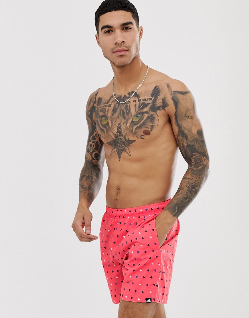 adidas Swim printed shorts in red