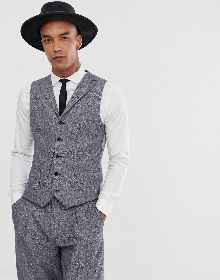 Twisted Tailor super skinny waistcoat in tweed with chain