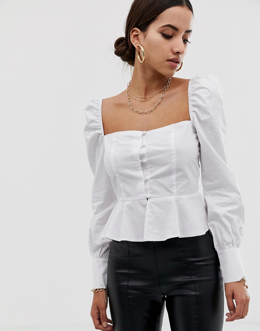 Missguided square neck peplum top in white